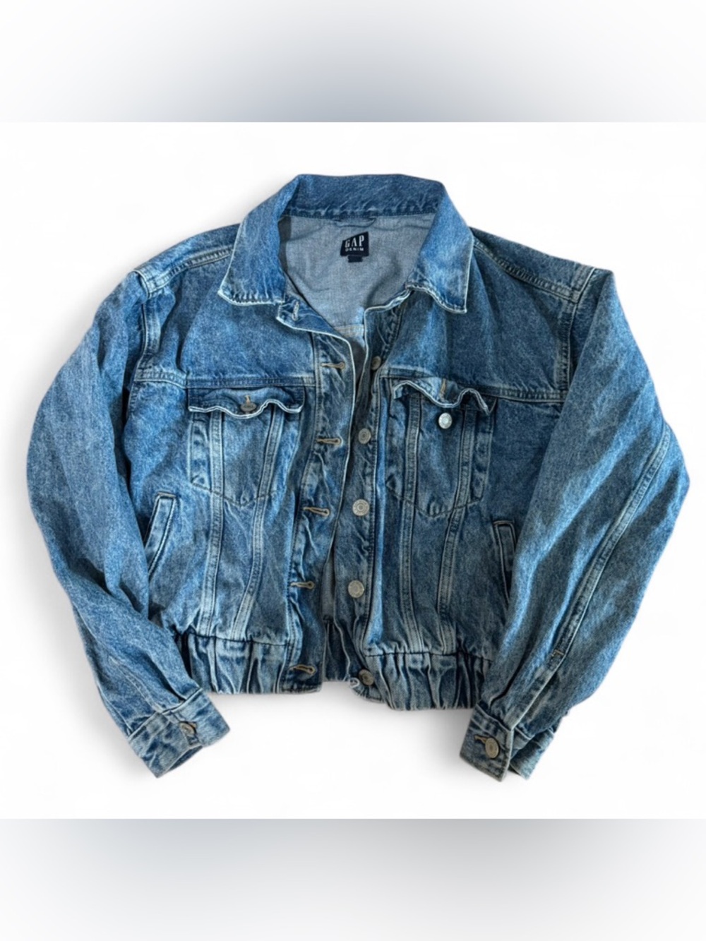 GAP Stonewash Blue Denim Jacket with Elastic Hem
